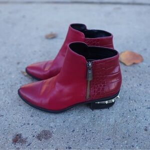 Sam Edelman Red Croc-Texture Leather Ankle Booties with Side Zip